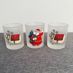 Dartington Designs Christmas Frosted Glass Lowball Glasses Reindeer Santa Set 3